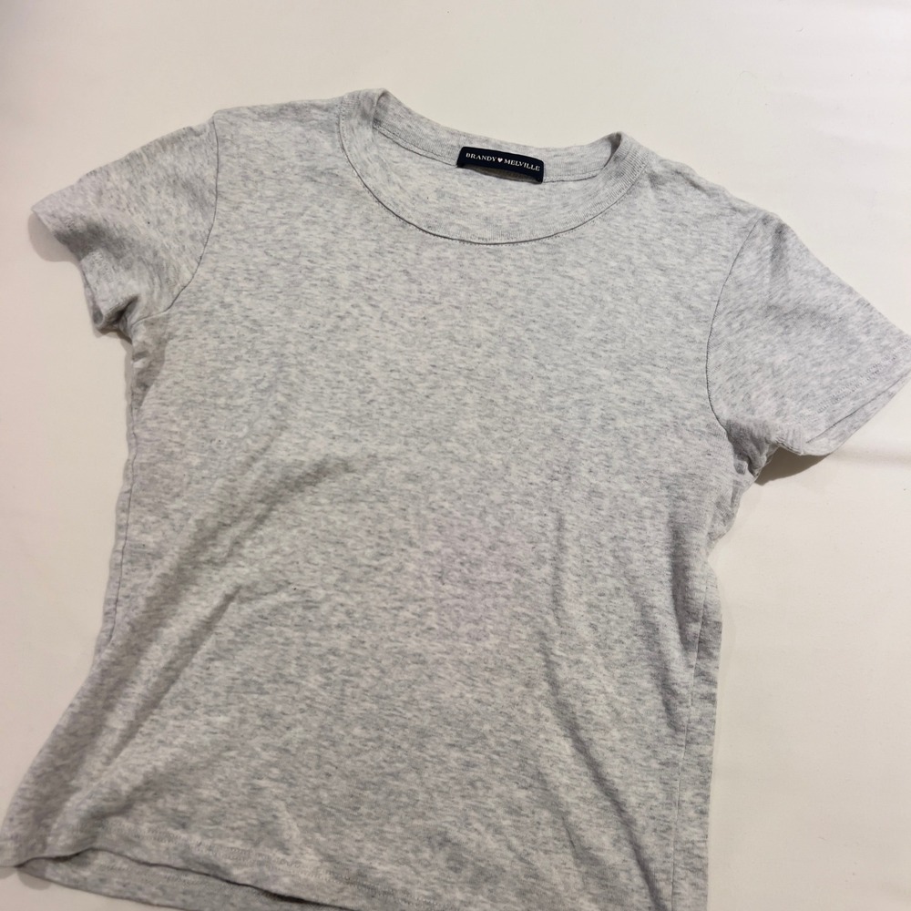 Brandy Melville Grey Heathered Short Sleeve Crew Neck Basic Tee Shirt